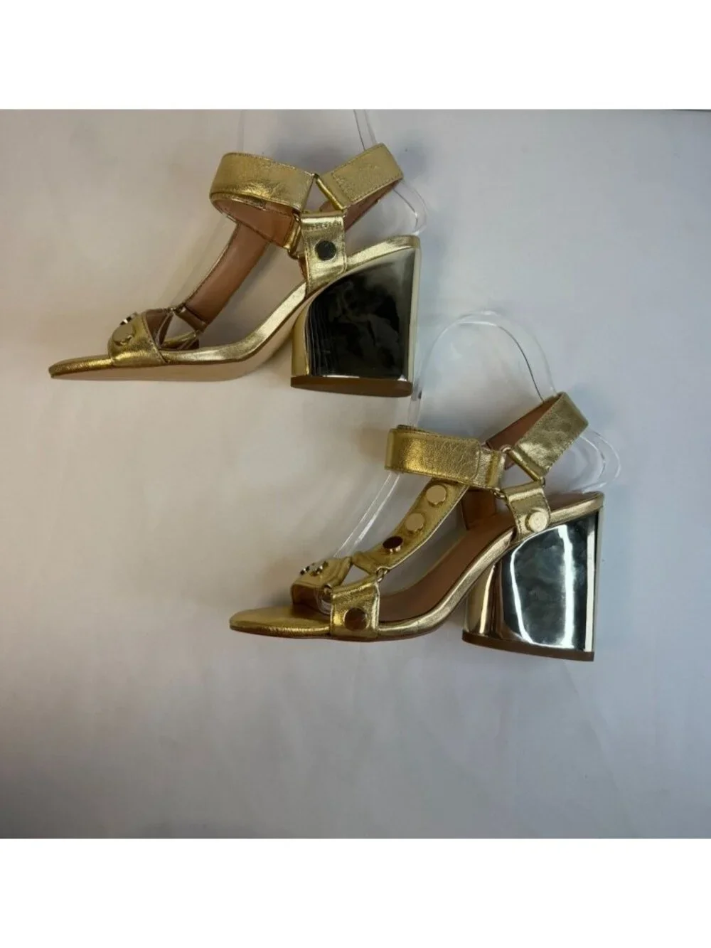 Halston Heritage Mica Sandal Womens Size 5.5M Gold & Bronze Studded Block Heel - Picture 6 of 15